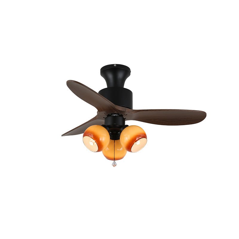Retro Ceiling Fan Light | Walnut Blades & Amber Glass Shades 0