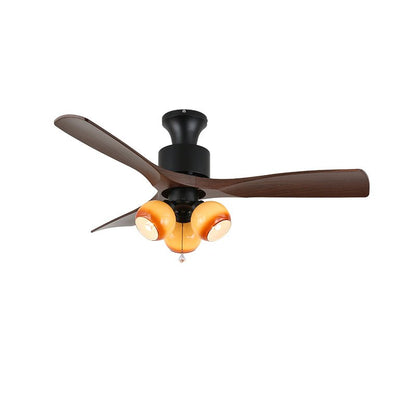 Retro Ceiling Fan Light | Walnut Blades & Amber Glass Shades 10