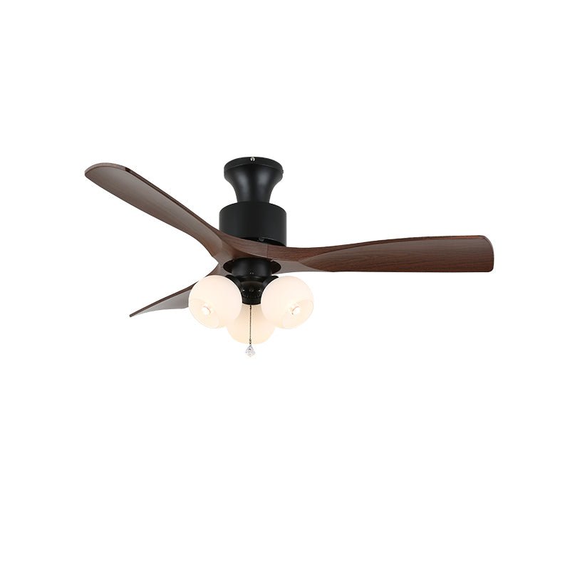 Retro Ceiling Fan Light | Walnut Blades & Amber Glass Shades 11