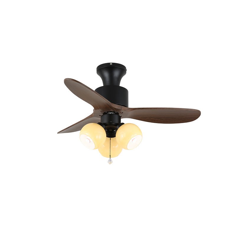 Retro Ceiling Fan Light | Walnut Blades & Amber Glass Shades 12