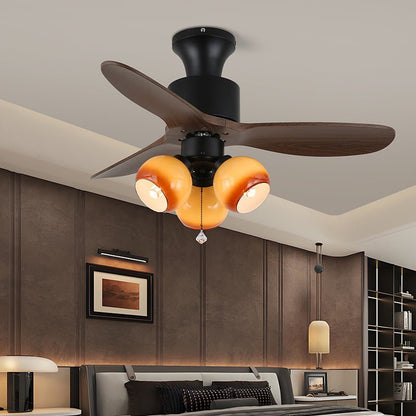 Retro Ceiling Fan Light | Walnut Blades & Amber Glass Shades 2