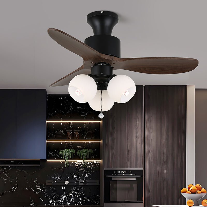 Retro Ceiling Fan Light | Walnut Blades & Amber Glass Shades 3