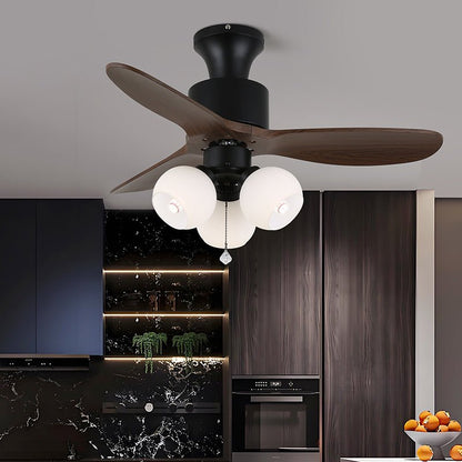 Retro Ceiling Fan Light | Walnut Blades & Amber Glass Shades 3