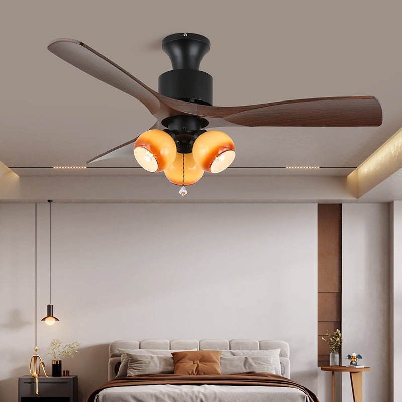 Retro Ceiling Fan Light | Walnut Blades & Amber Glass Shades 5