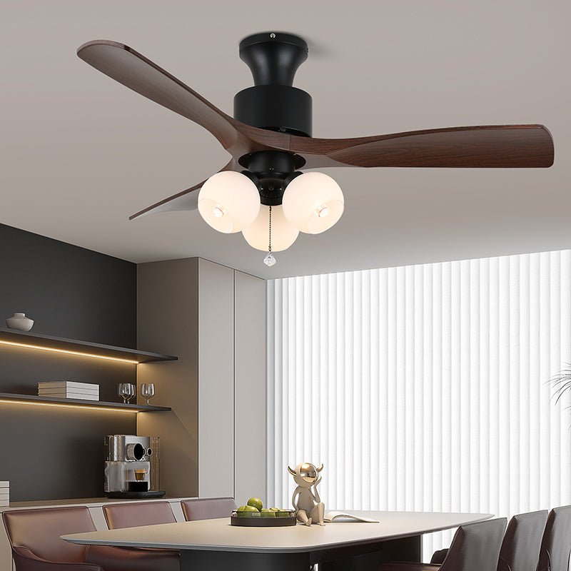 Retro Ceiling Fan Light | Walnut Blades & Amber Glass Shades 6