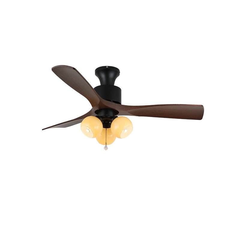Retro Ceiling Fan Light | Walnut Blades & Amber Glass Shades 9