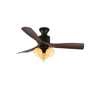 Retro Ceiling Fan Light | Walnut Blades & Amber Glass Shades 9