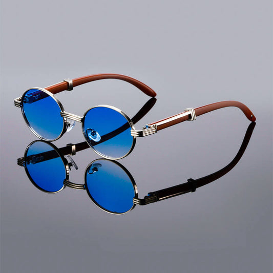 Retro Oval Sunglasses | UV 400 Protection with Lightweight Wooden Temples 0