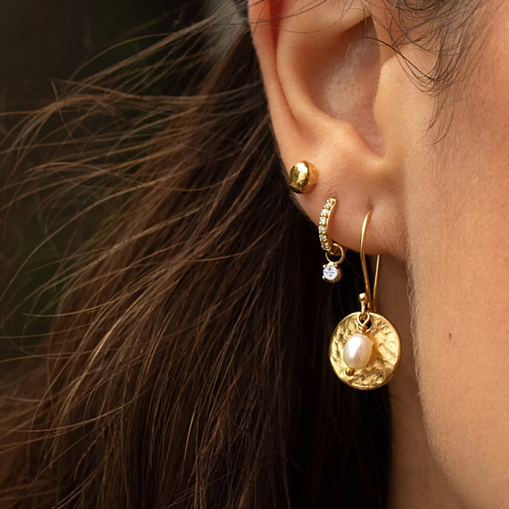 Reversible Diamond Hoop Earrings | Waterproof Gold Hoops in S925 Silver 1
