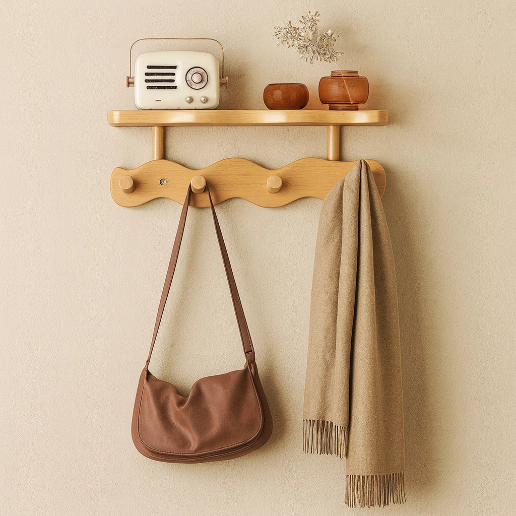 Ripple Collection | Wall Mounted Coat Rack with Shelf & Hooks | Stylish Bamboo Organizer for Entryways 3