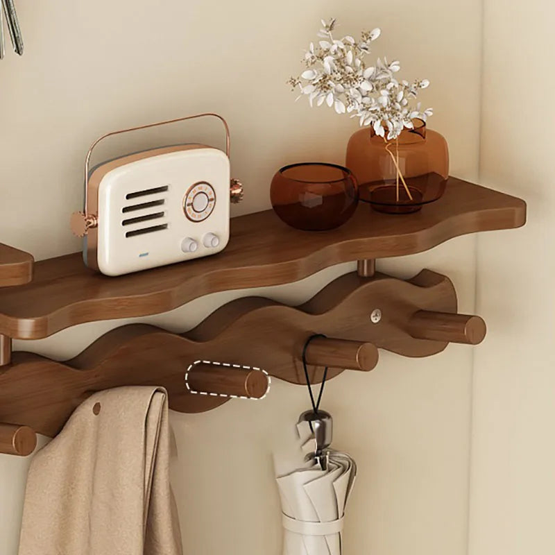 Ripple Collection | Wall Mounted Coat Rack with Shelf & Hooks | Stylish Bamboo Organizer for Entryways 4
