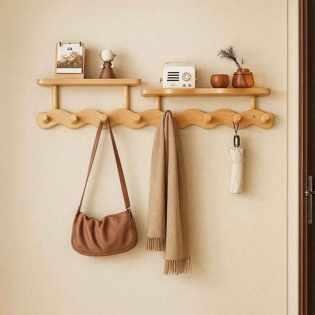 Ripple Collection | Wall Mounted Coat Rack with Shelf & Hooks | Stylish Bamboo Organizer for Entryways 5