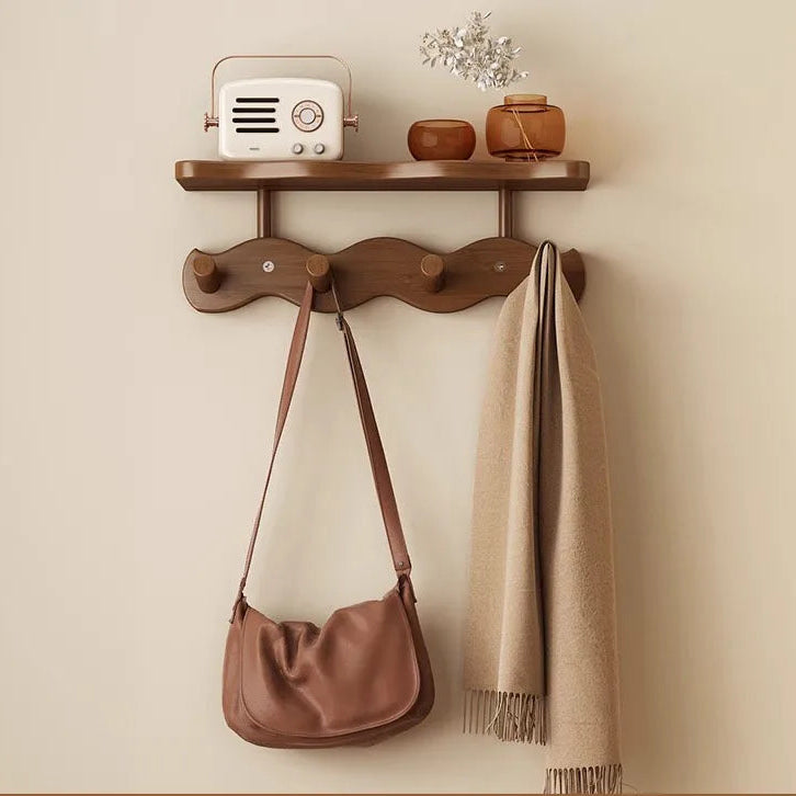 Ripple Collection | Wall Mounted Coat Rack with Shelf & Hooks | Stylish Bamboo Organizer for Entryways 6