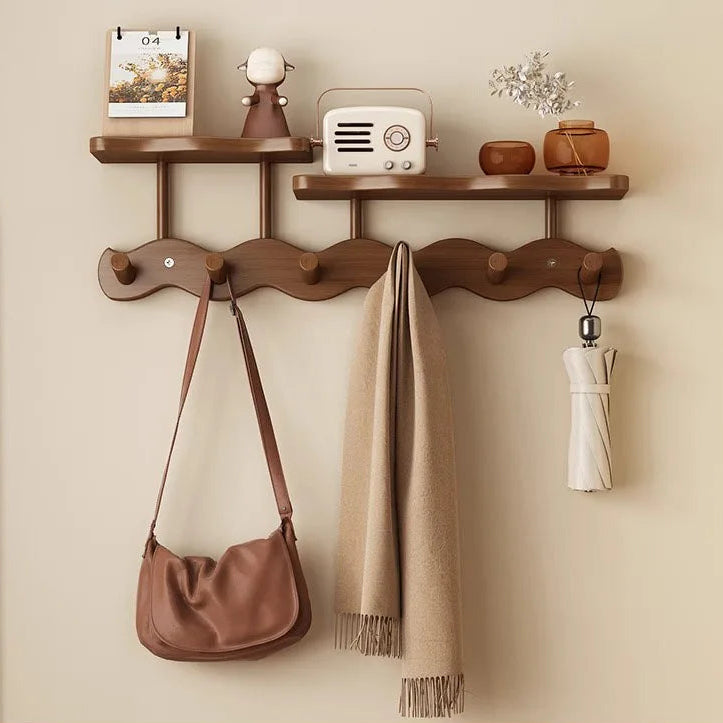 Ripple Collection | Wall Mounted Coat Rack with Shelf & Hooks | Stylish Bamboo Organizer for Entryways 7