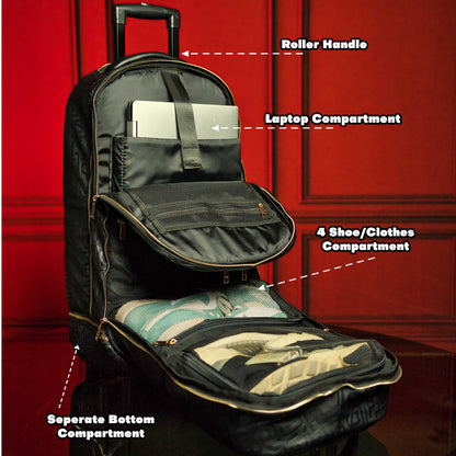 Black Leather Roller Bag Set