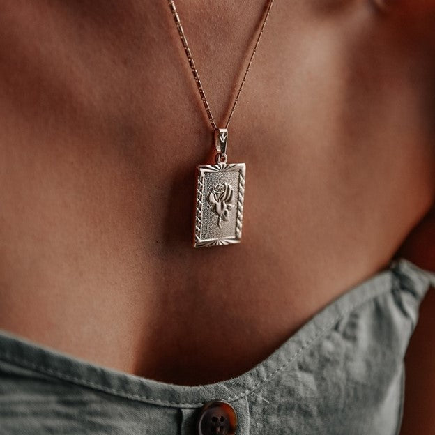 Rose Pendant Necklace | Tarnish Resistant 18K Gold/Silver Plated 3