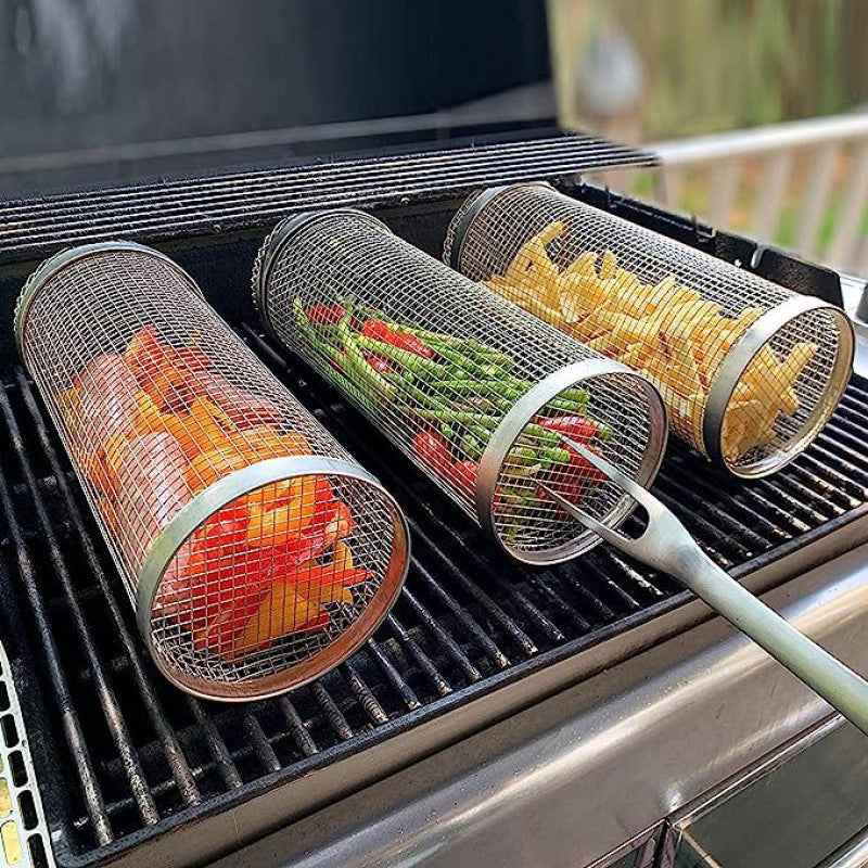 Rotating Grill Basket | Stainless Steel Design for Even BBQ Cooking 0