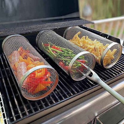 Rotating Grill Basket | Stainless Steel Design for Even BBQ Cooking 0