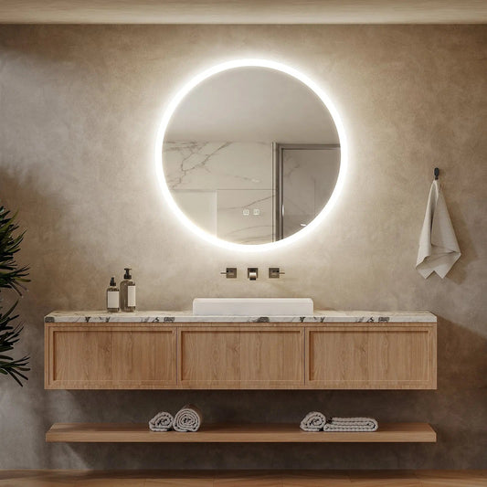 Rund LED-badrumsspegel med dimbara lampor