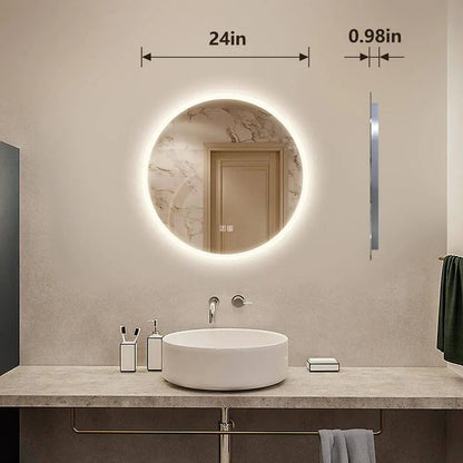 Rund LED-badrumsspegel med dimbara lampor