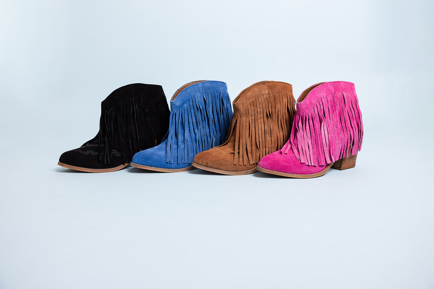 Botki Amos Fringe na kostkę zamszowe w kolorze magenta