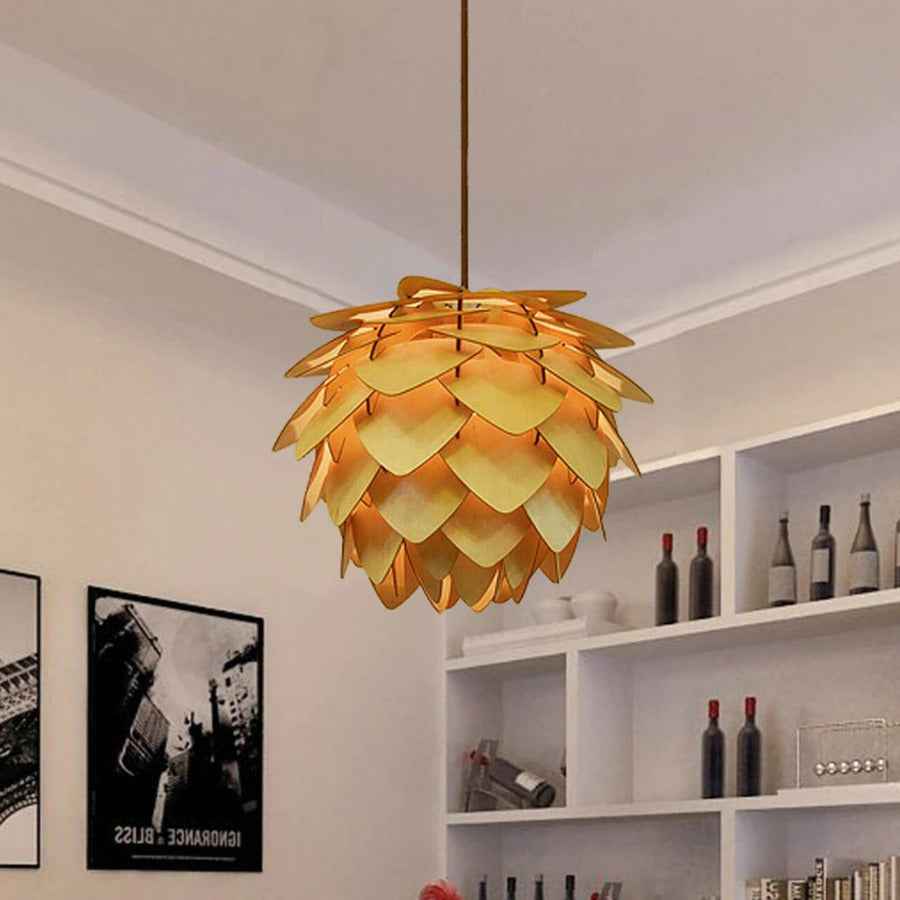 Rustic Wooden Pendant Lamp | Handcrafted Pine Design for Cozy Ambiance 0