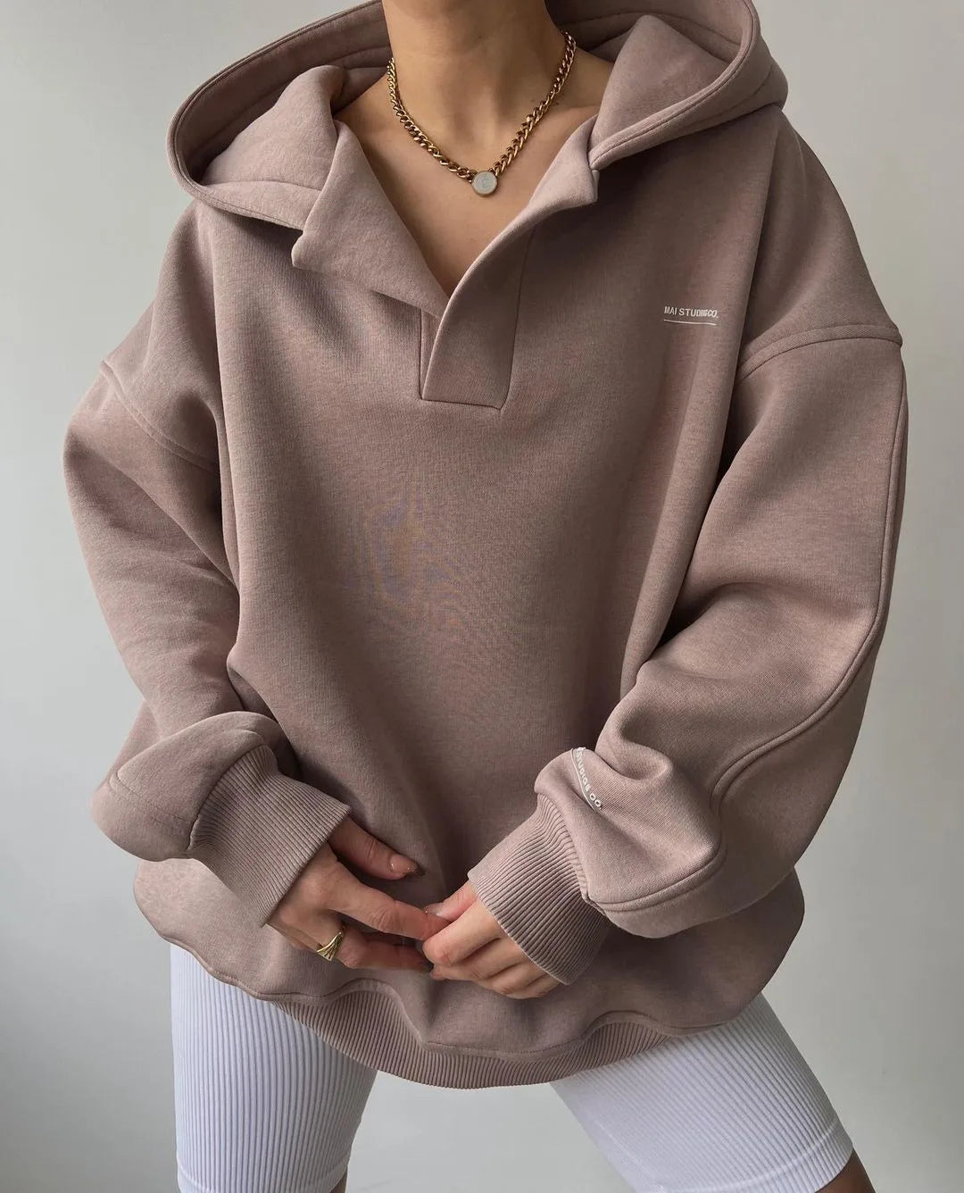 Oversized V-Neck Hoodie | DAHLIA