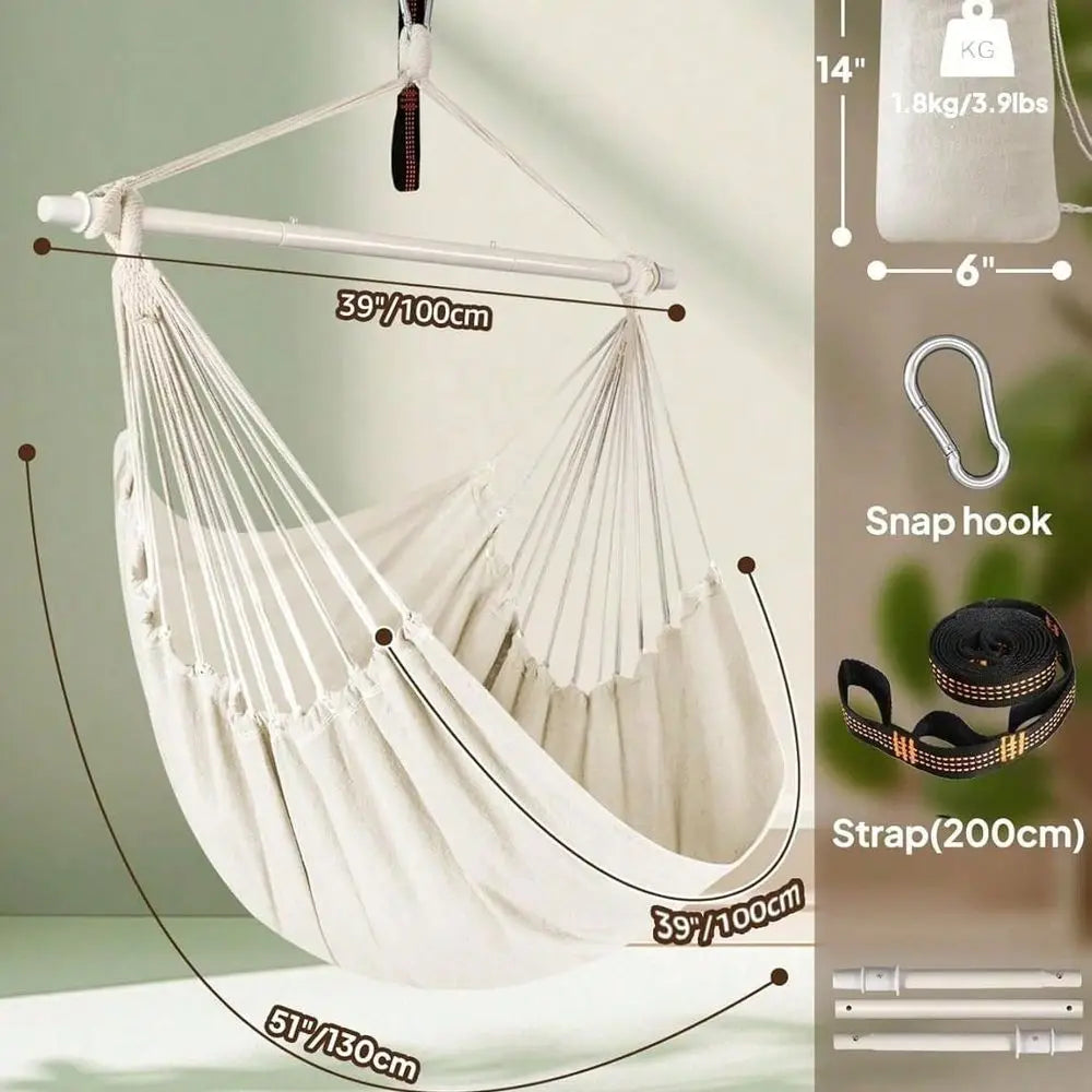 Boho macramé hængekøjestol med polstret sæde