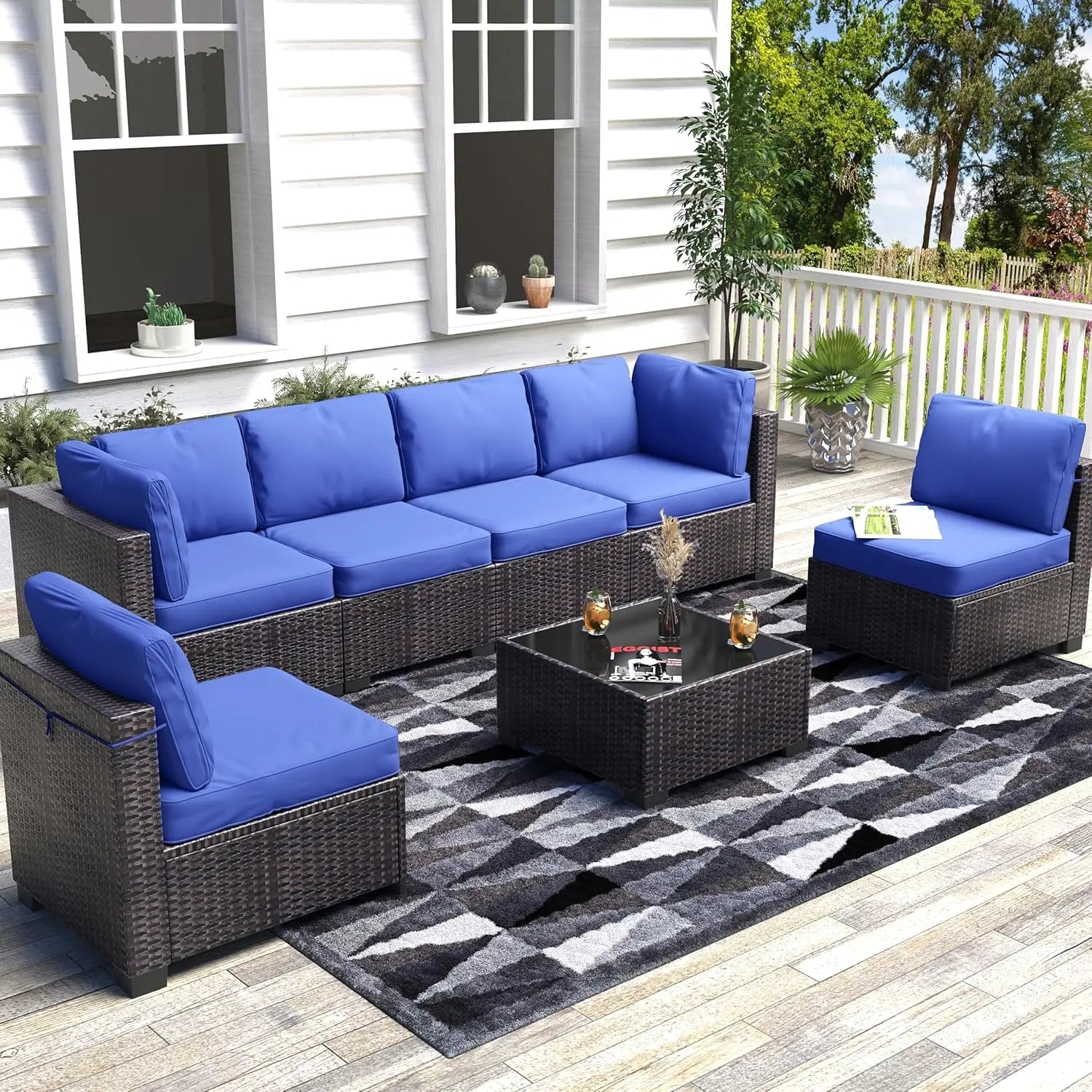HobbyLane 7-teiliges modulares Gartenmöbel-Set aus PE-Rattan für den Außenbereich