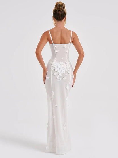 Floral Appliqué Korset Maxi Jurk