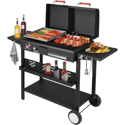 Parrilla de barbacoa Ticify de doble combustible con plancha de gas y carbón