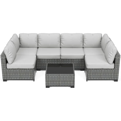 HobbyLane 7-teiliges modulares Gartenmöbel-Set aus PE-Rattan für den Außenbereich