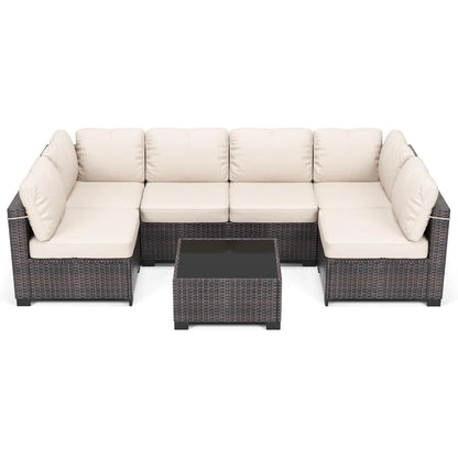 HobbyLane 7-teiliges modulares Gartenmöbel-Set aus PE-Rattan für den Außenbereich