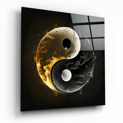 Skleněné nástěnné umění Zlatý plamen a kouř Yin Yang