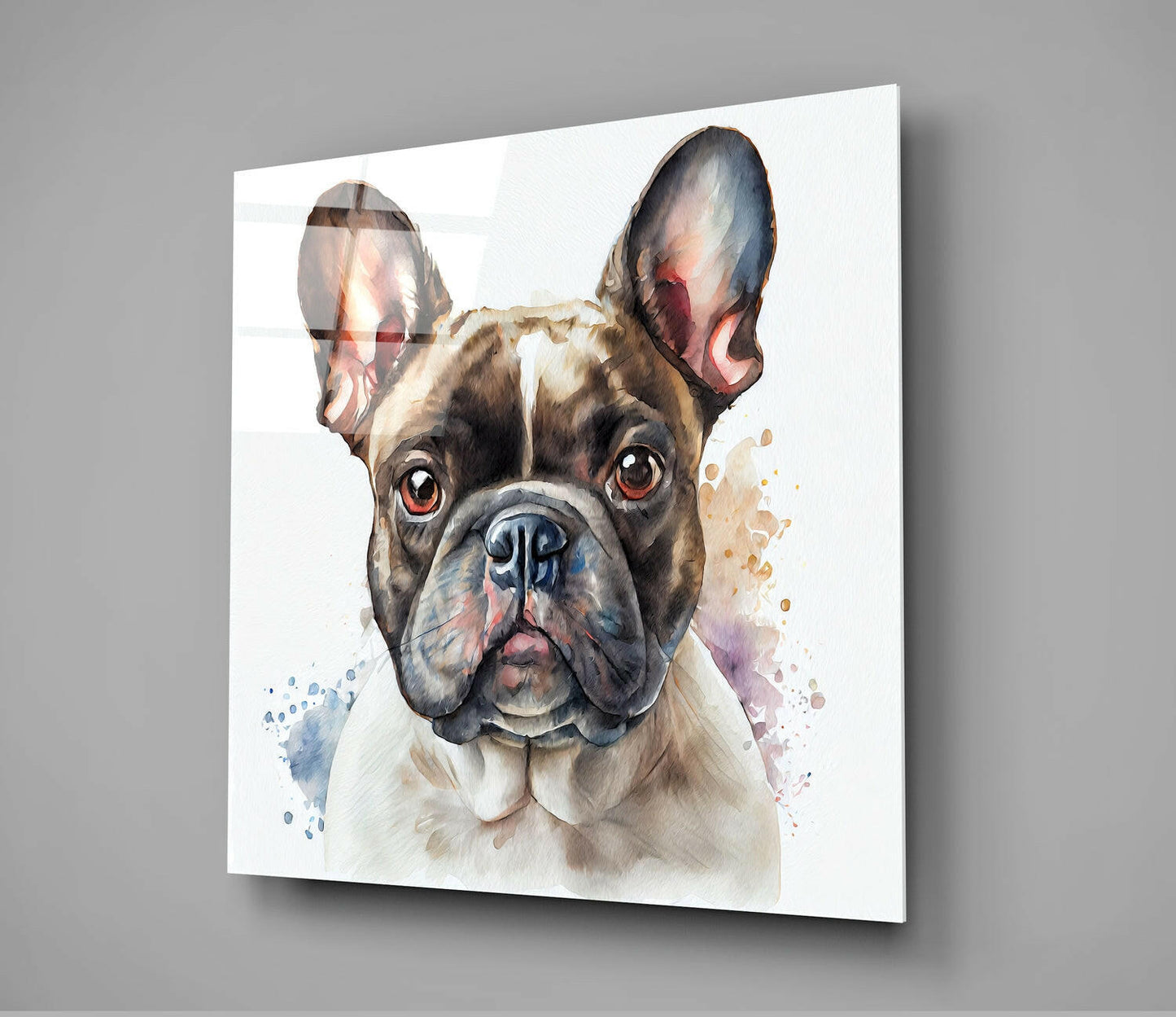 Décoration murale en verre à l’aquarelle douce représentant un bouledogue bringé