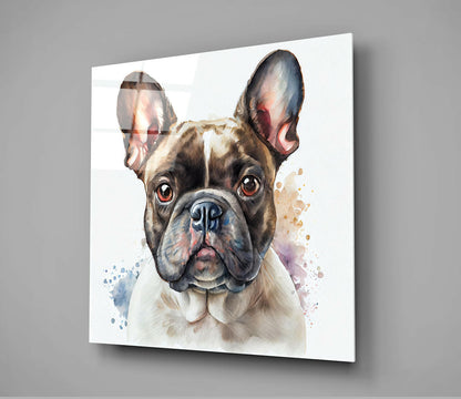 Décoration murale en verre à l’aquarelle douce représentant un bouledogue bringé