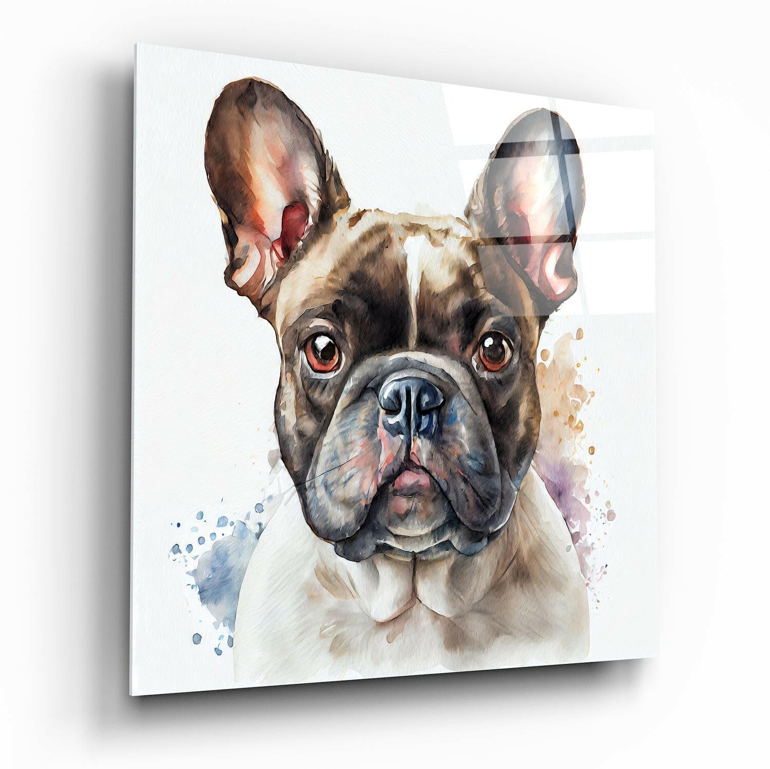 Décoration murale en verre à l’aquarelle douce représentant un bouledogue bringé