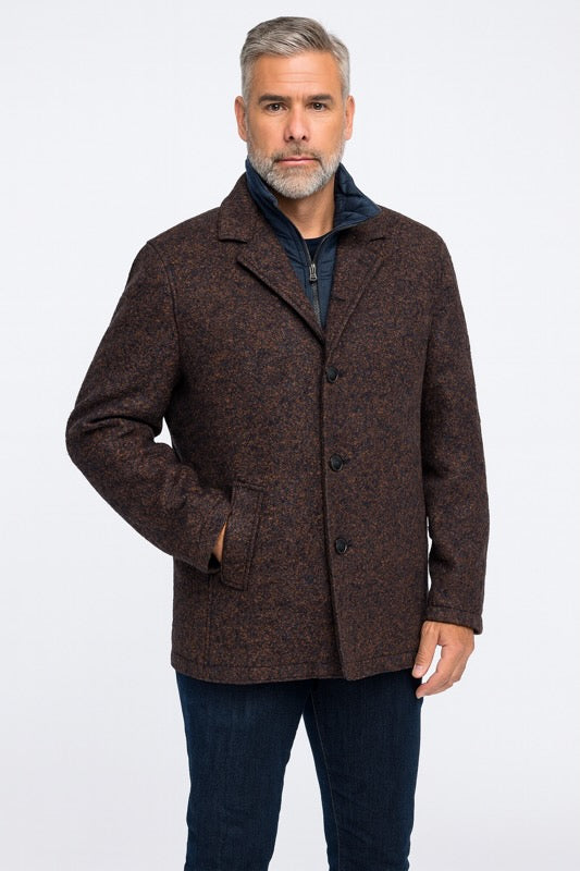 Dual-Layer Wool and Cashmere Coat - Navy/Brown Melange