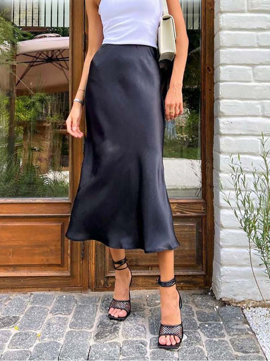Satin Midi Skirt | Elegant A-Line Design with Glossy Finish 0