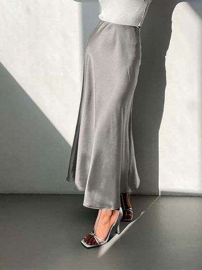 Satin Midi Skirt | Elegant A-Line Design with Glossy Finish 1