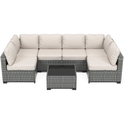 HobbyLane 7-teiliges modulares Gartenmöbel-Set aus PE-Rattan für den Außenbereich