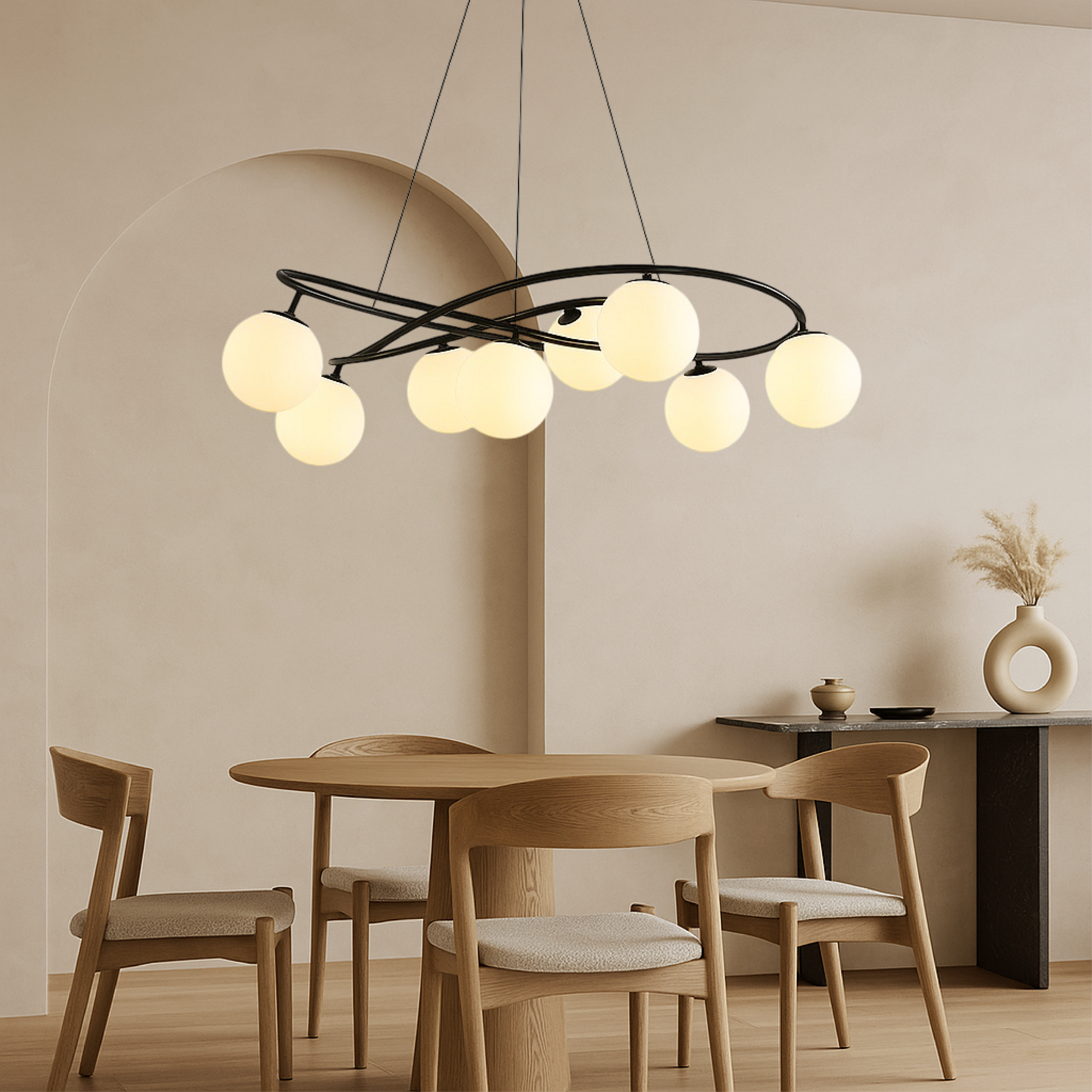 Scandinavian Retro Chandelier | Sleek Black Finish with LED Lighting 0