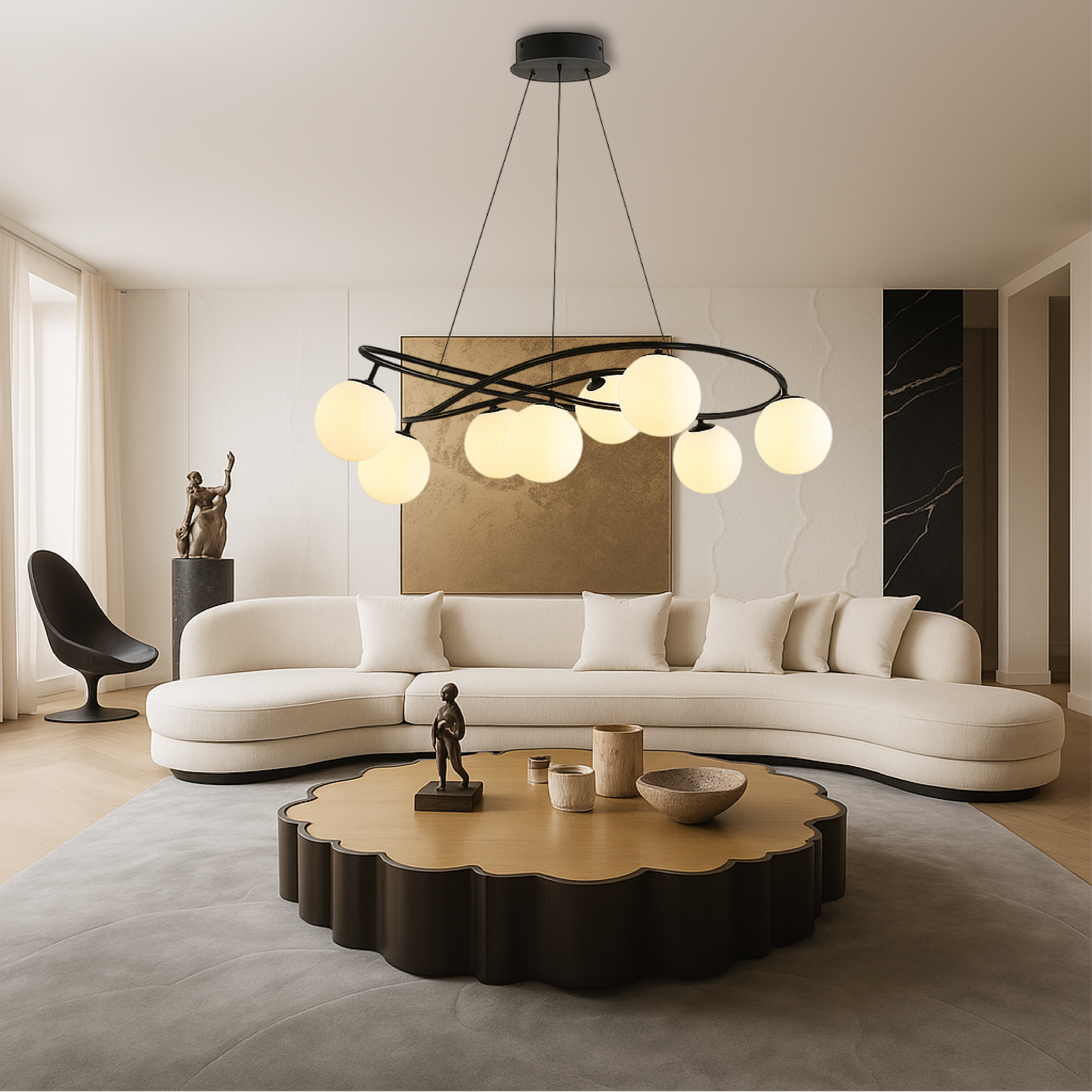 Scandinavian Retro Chandelier | Sleek Black Finish with LED Lighting 1