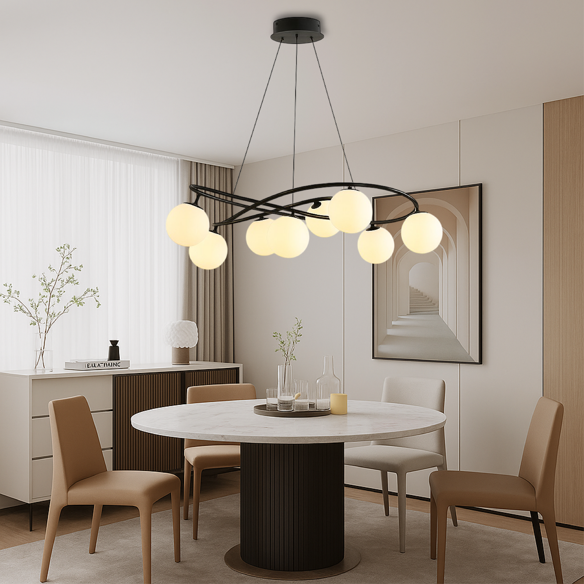 Scandinavian Retro Chandelier | Sleek Black Finish with LED Lighting 2