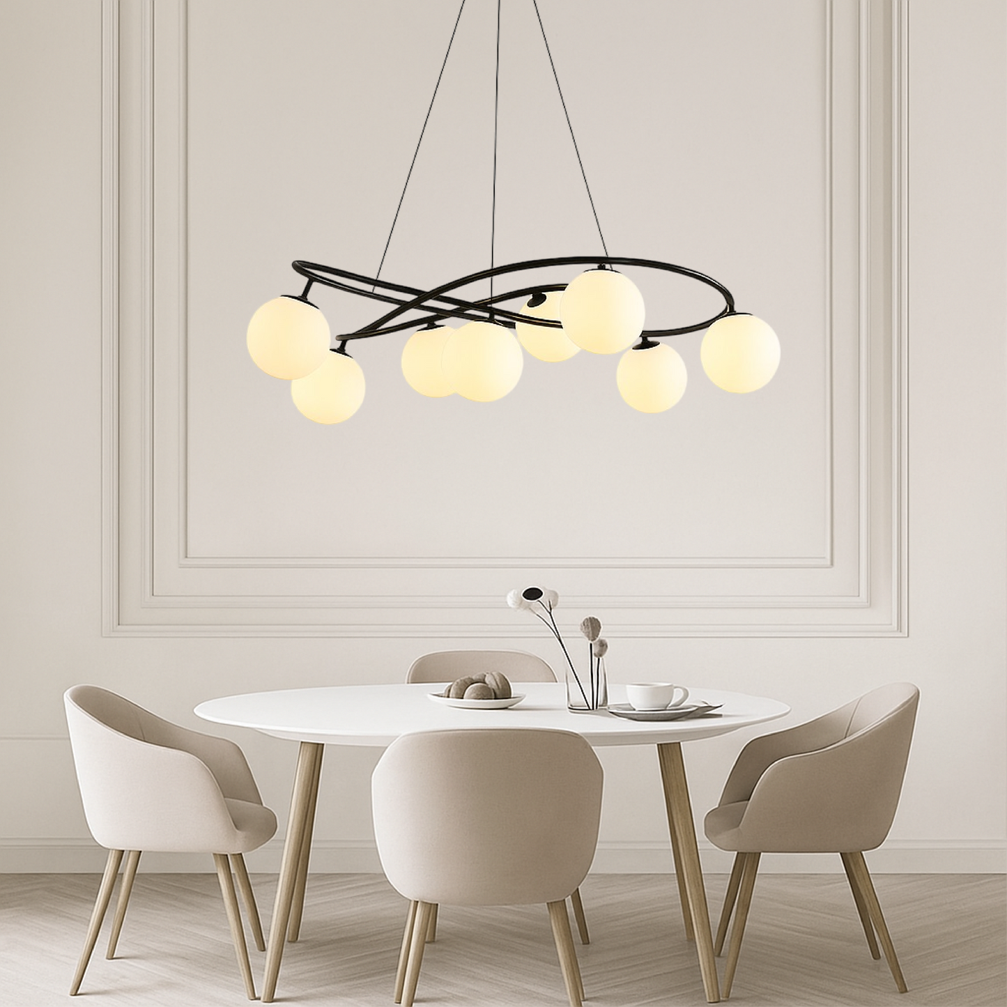 Scandinavian Retro Chandelier | Sleek Black Finish with LED Lighting 3