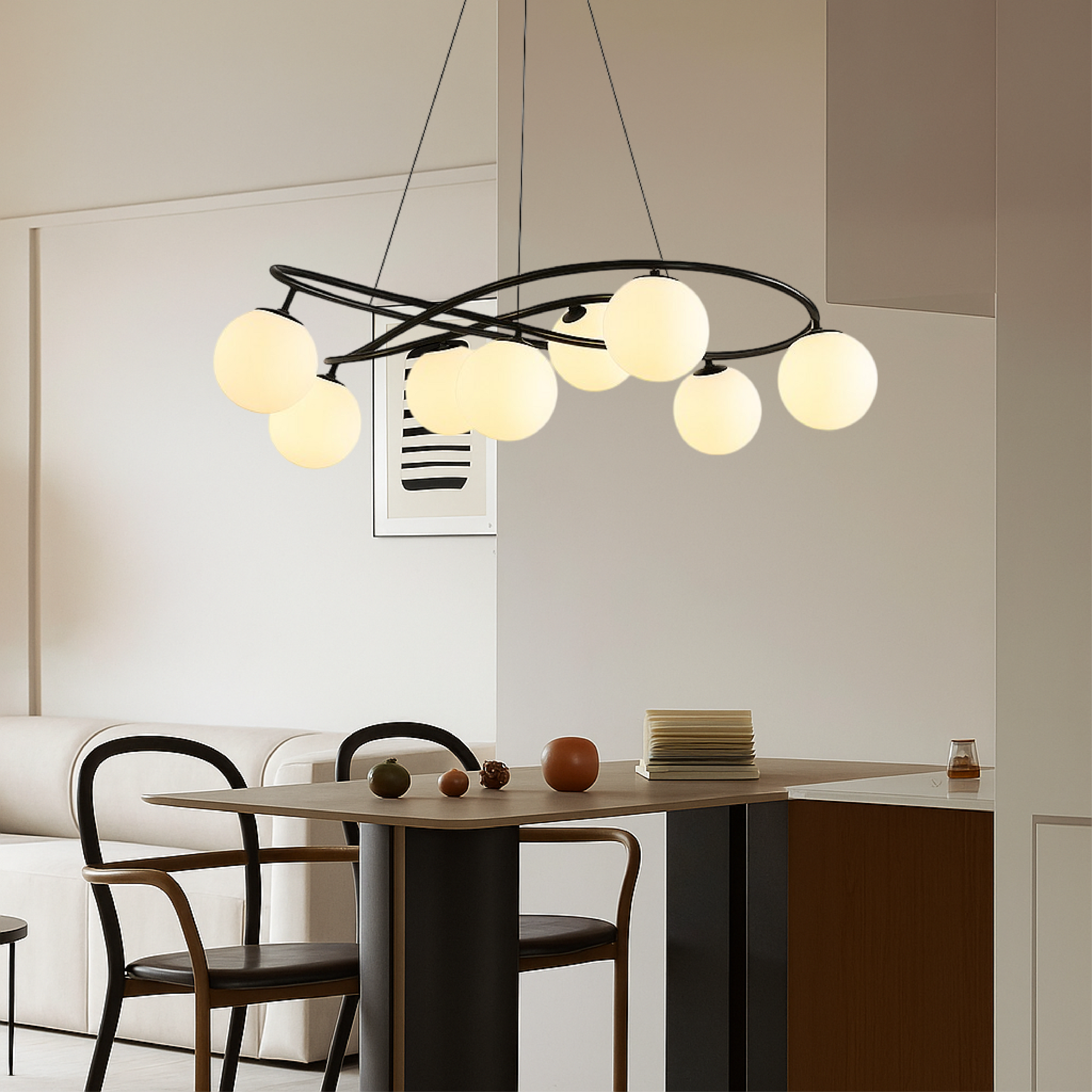 Scandinavian Retro Chandelier | Sleek Black Finish with LED Lighting 4