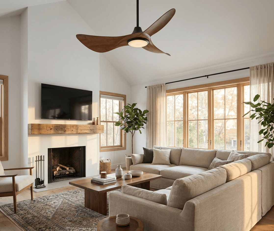 Sculpted Wood Ceiling Fan with Integrated LED Light & Remote Control 2