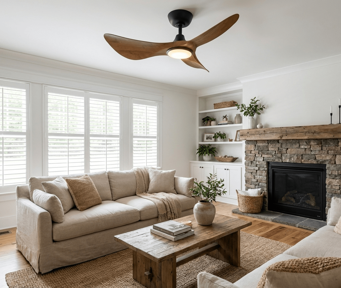 Sculpted Wood Ceiling Fan with Integrated LED Light & Remote Control 4
