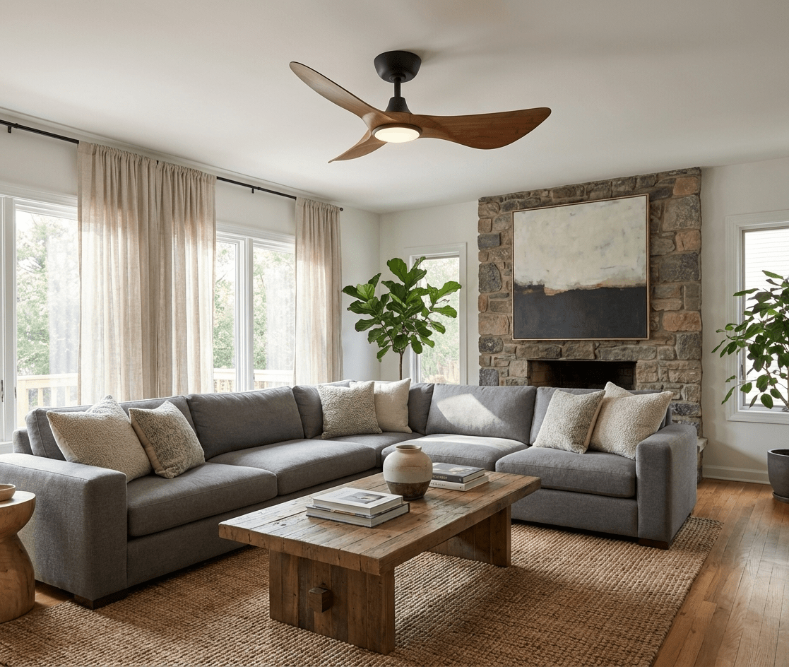 Sculpted Wood Ceiling Fan with Integrated LED Light & Remote Control 5