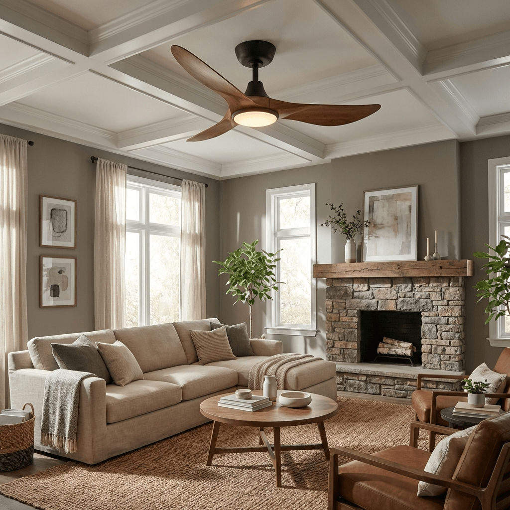 Sculpted Wood Ceiling Fan with Integrated LED Light & Remote Control 6